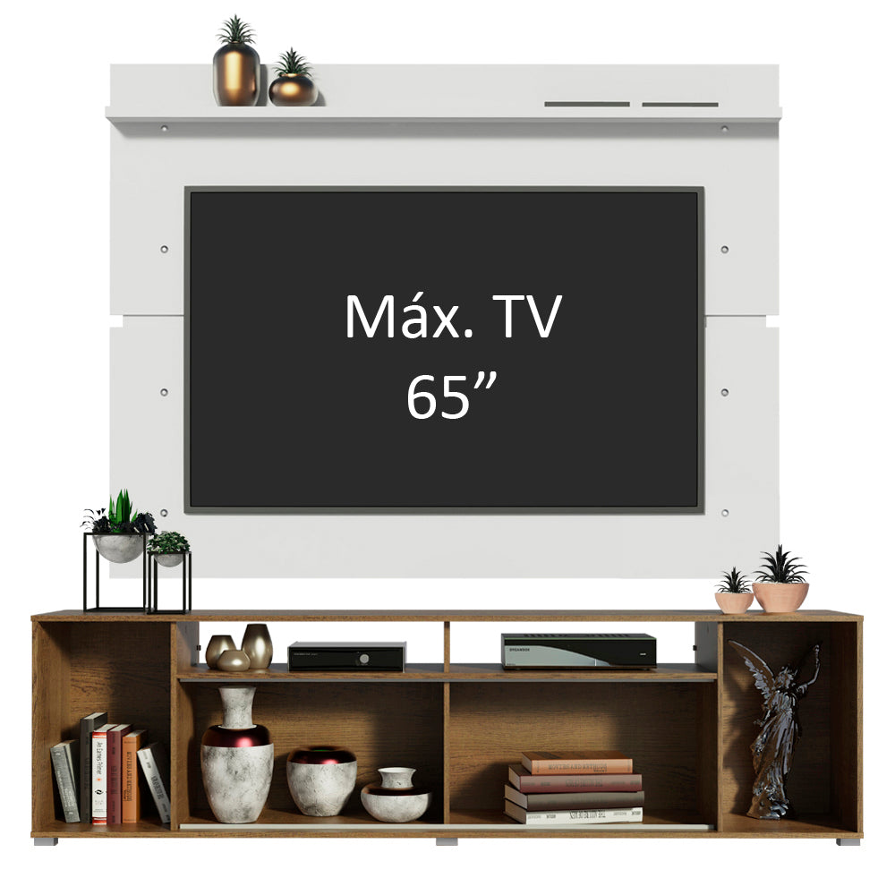 Rack Madesa Cancun e Painel para TV até 65 Polegadas Rustic/Branco 5Z09