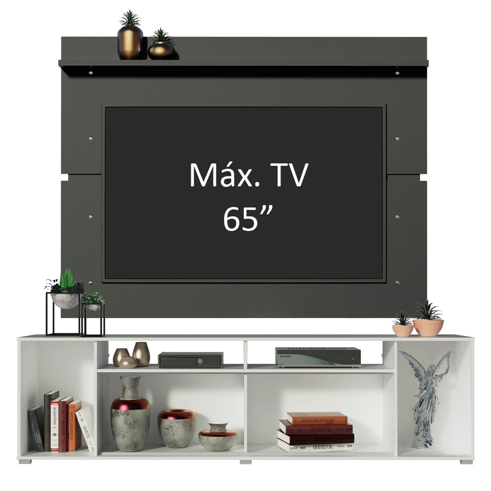 Rack Madesa Cancun e Painel para TV até 65 Polegadas Branco/Preto 738N