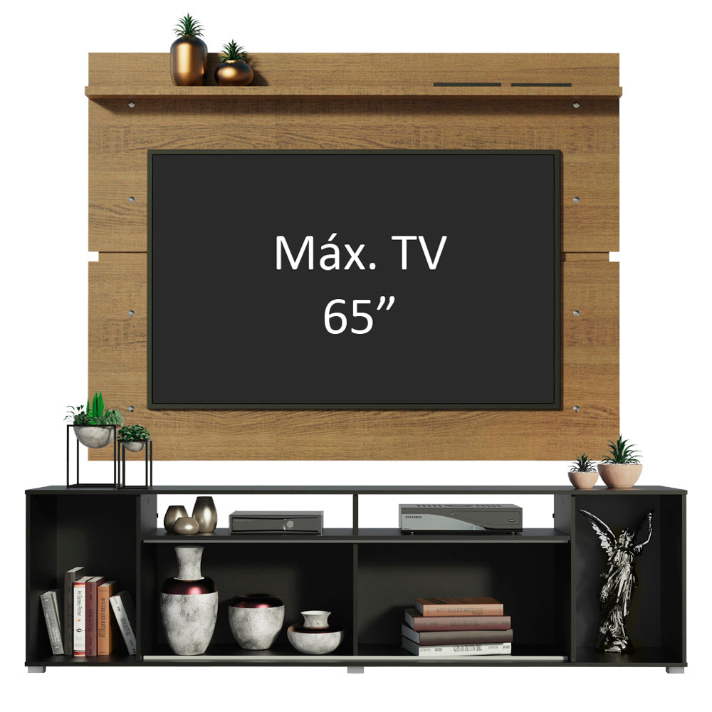 Rack Madesa Cancun e Painel para TV até 65 Polegadas Preto/Rustic 8N5Z