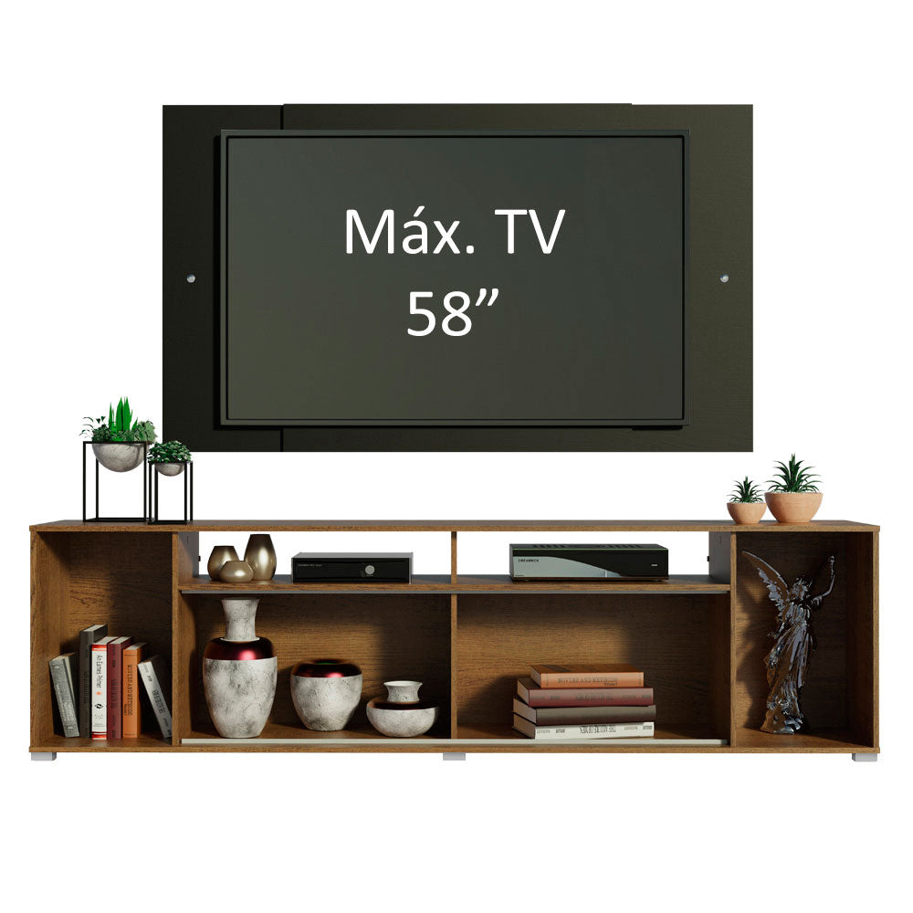 Rack Madesa Cancun e Painel para TV até 58 Polegadas Rustic/Preto 5Z8N