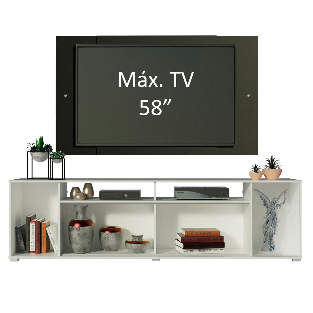 Rack Madesa Cancun e Painel para TV até 58 Polegadas Branco/Preto 738N