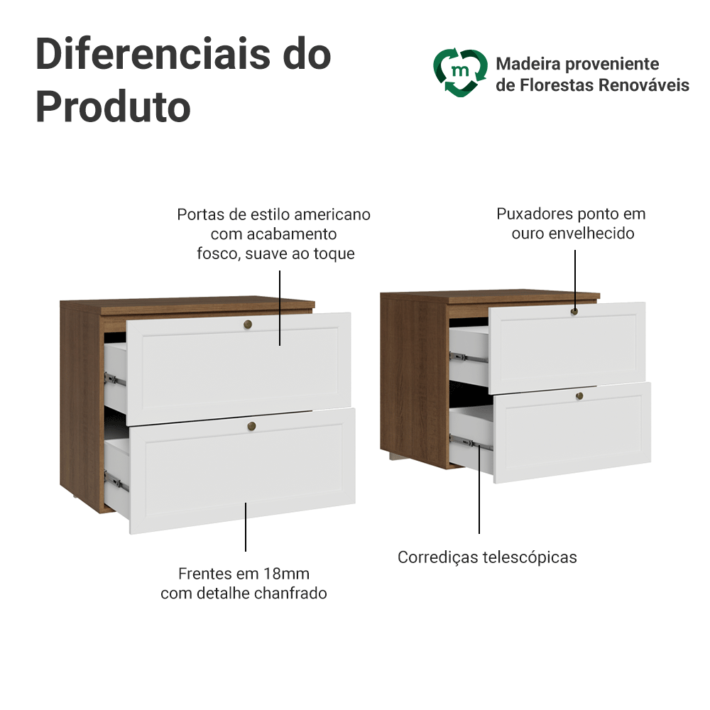 Rack para TV até 70 Polegadas 160cm 4 Gavetas Rustic/Branco Vik Madesa 04