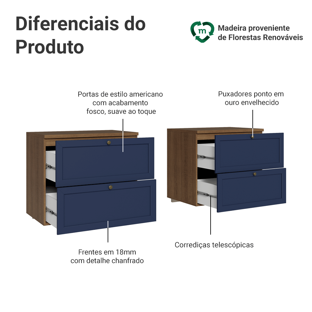 Rack para TV até 70 Polegadas 160cm 4 Gavetas Rustic/Azul Vik Madesa 04