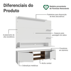 Rack com Painel para TV até 60 Polegadas 180 cm Branco/Rustic Metz Madesa