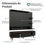 Rack com Painel para TV até 60 Polegadas 180 cm com Pés Preto/Rustic Reims Madesa