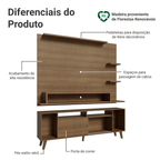 Rack com Painel para TV até 60 Polegadas 180 cm com Pés Rustic Cancun Madesa