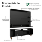 Rack com Painel para TV até 60 Polegadas 180 cm com Pés Preto/Rustic Cancun Madesa