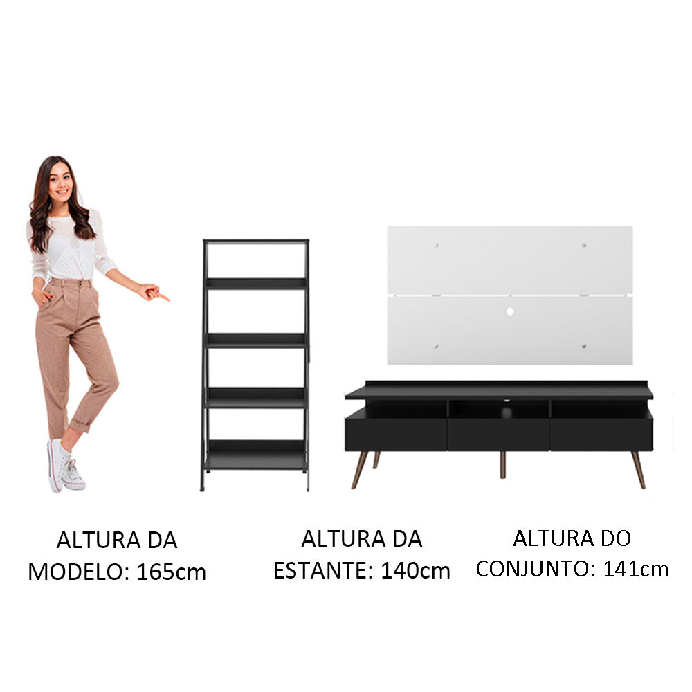 Rack Londres, Estante Escada e Painel para TV até 55 Polegadas Madesa Preto/Branco