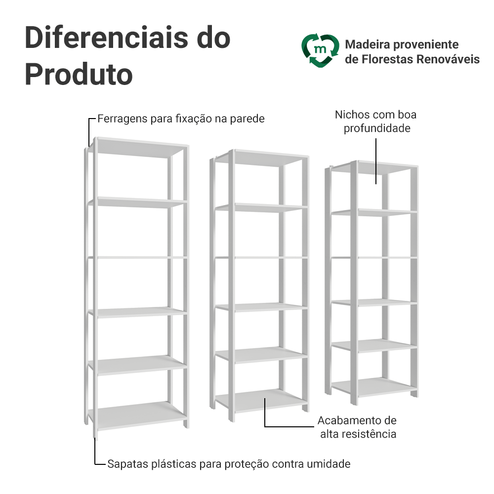 Estante Armário Multiuso para Livros 177cm Branco Madesa