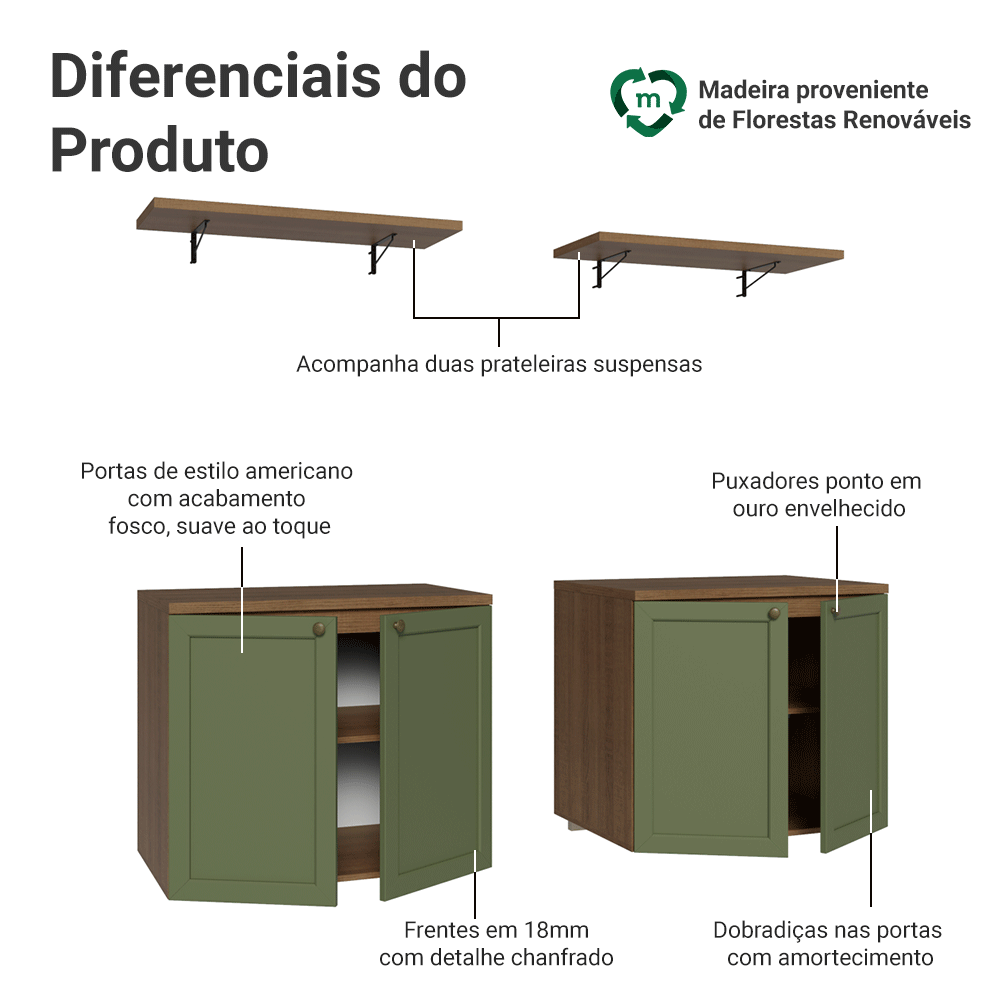Rack para TV até 70 Polegadas + Prateleiras 160cm Rustic/Verde Vik Madesa 05