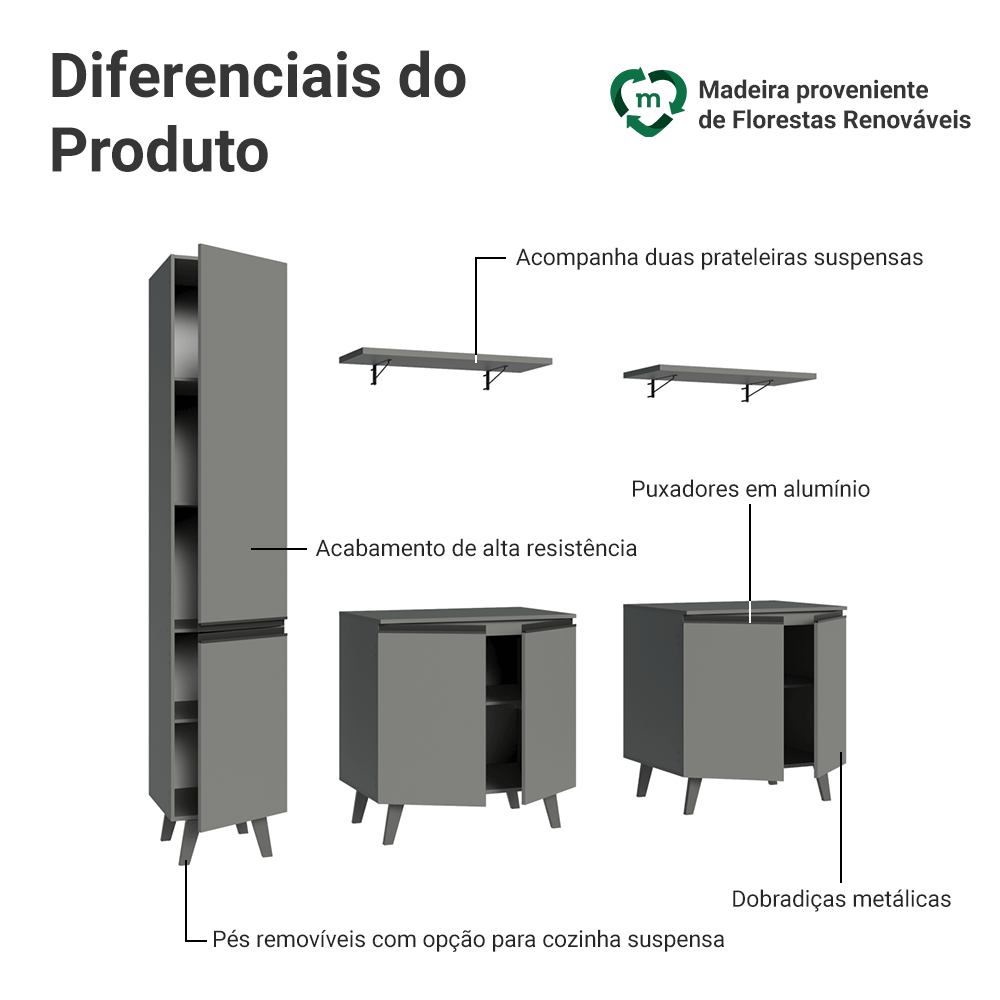 Rack para TV até 70 Polegadas + Prateleira 200cm Cinza Nice Madesa 02