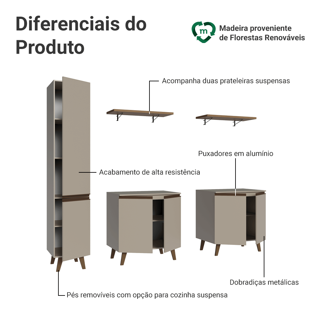 Rack para TV até 70 Polegadas + Prateleira 200cm Crema Nice Madesa 02