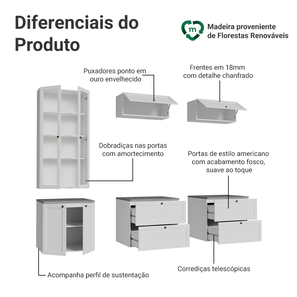 Estante Sala de Estar com Rack + Cristaleira 230cm Branco Vik Madesa 01