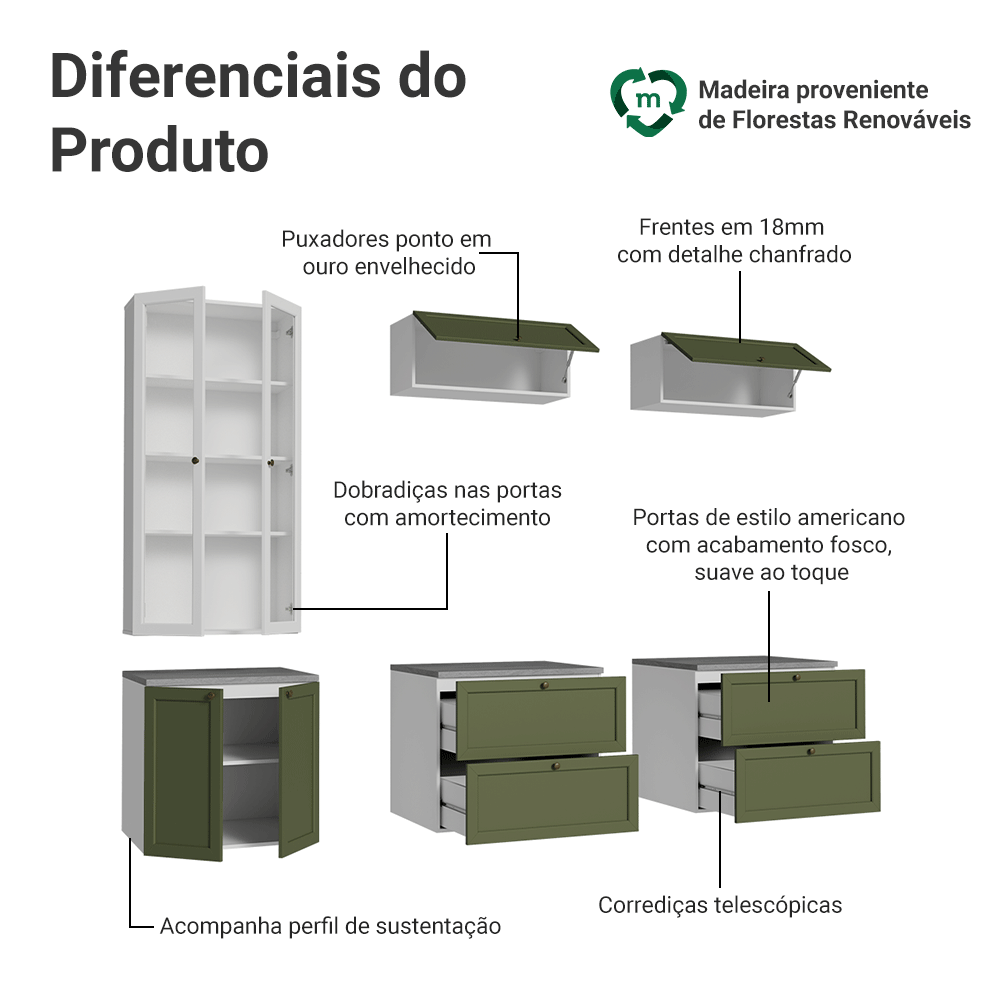 Estante Sala de Estar com Rack + Cristaleira 230cm Branco/Verde/Branco Vik Madesa 01