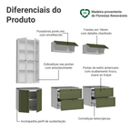 Estante Sala de Estar com Rack + Cristaleira 230cm Branco/Verde/Branco Vik Madesa 01