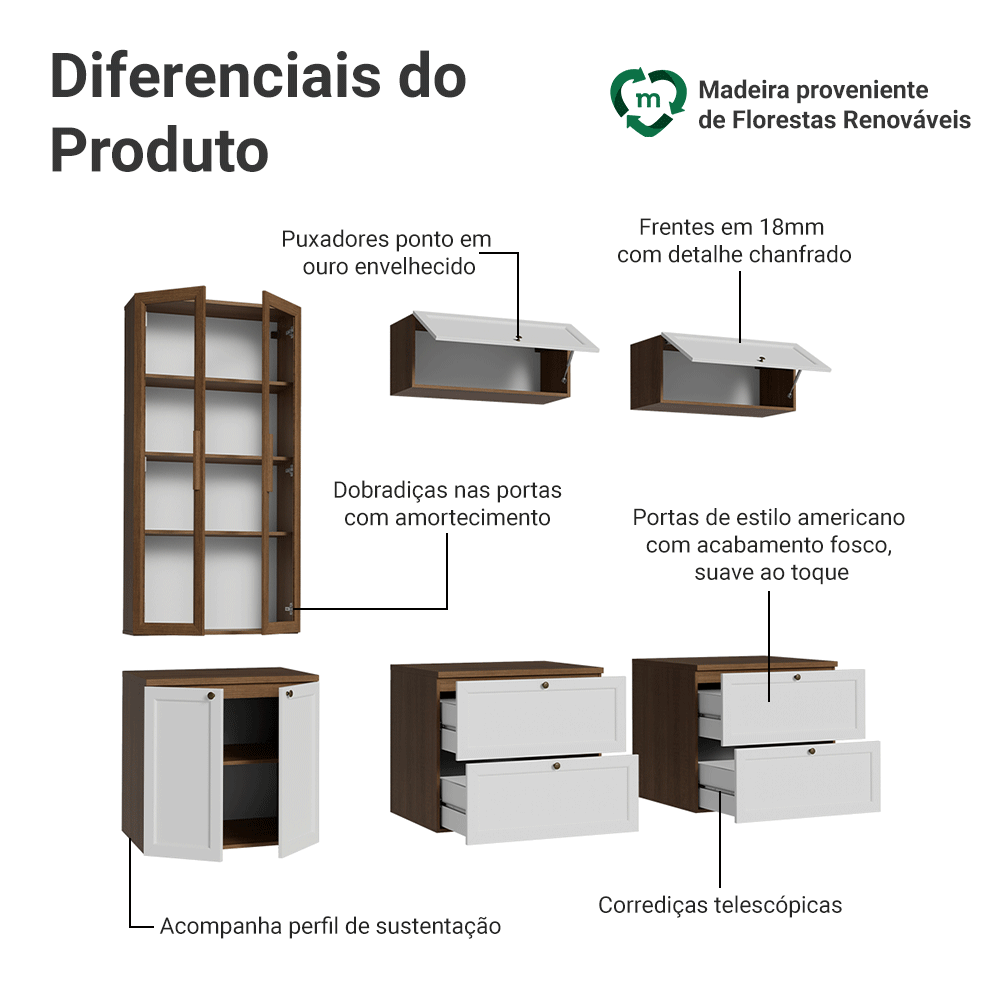 Estante Sala de Estar com Rack + Cristaleira 230cm Rustic/Branco/Rustic Vik Madesa 02