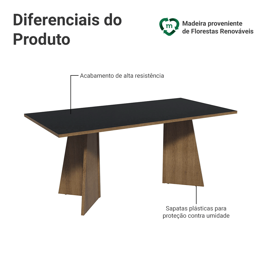 Mesa para Escritório Diretor Presidente 180cm Rustic/Preto 5388 Madesa