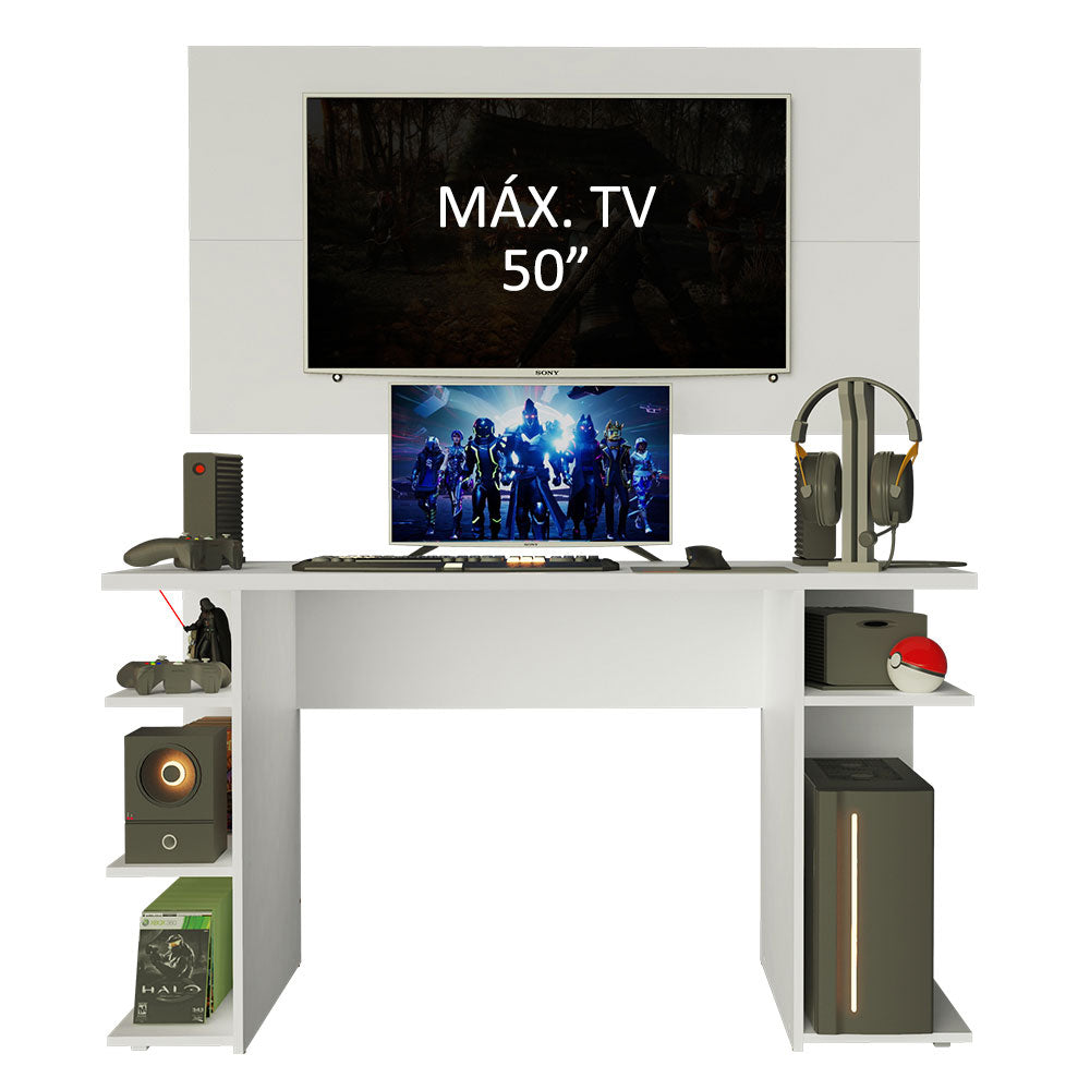 Mesa para Computador Gamer Madesa 9409 e Painel para TV até 50 Polegadas Branco