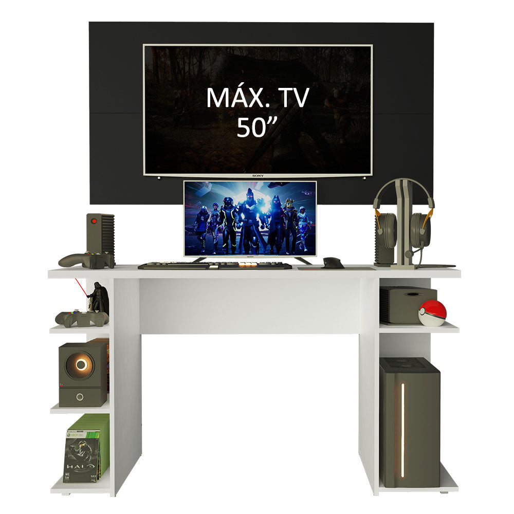 Mesa para Computador Gamer Madesa 9409 e Painel para TV até 50 Polegadas Branco/Preto