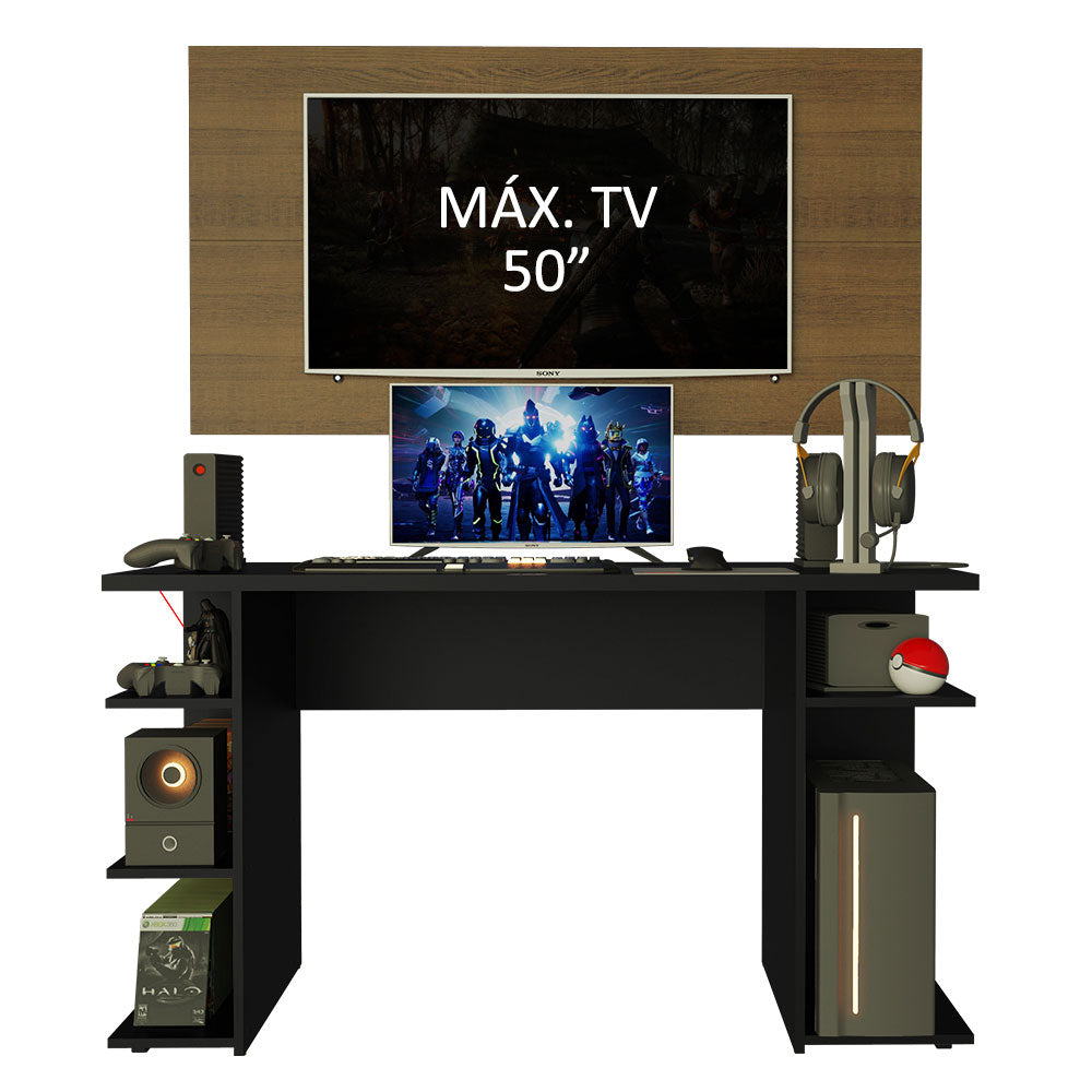 Mesa para Computador Gamer Madesa 9409 e Painel para TV até 50 Polegadas Preto/Rustic