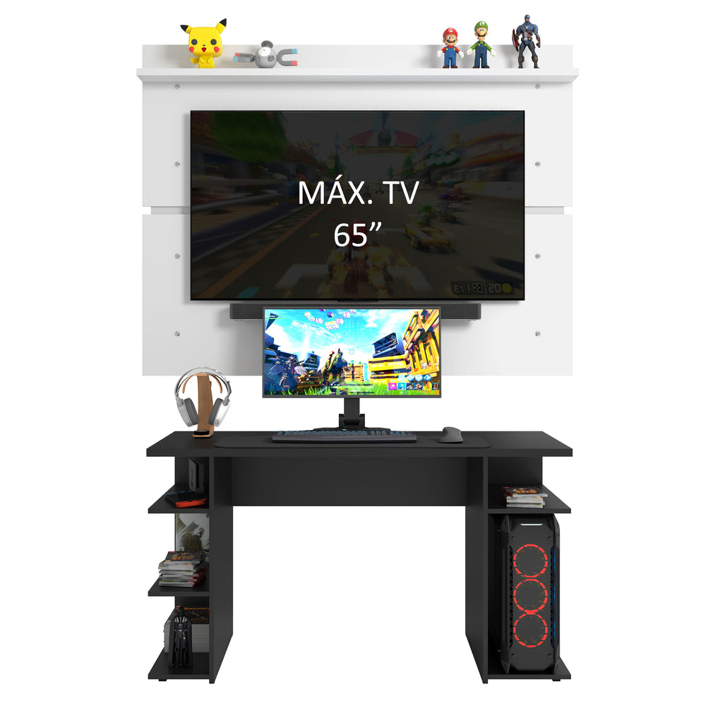 Mesa para Computador Gamer Madesa 9409 e Painel para TV até 65 Polegadas Preto/Branco