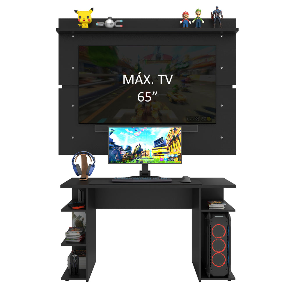 Mesa para Computador Gamer Madesa 9409 e Painel para TV até 65 Polegadas Preto