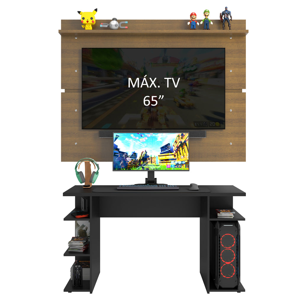 Mesa para Computador Gamer Madesa 9409 e Painel para TV até 65 Polegadas Preto/Rustic