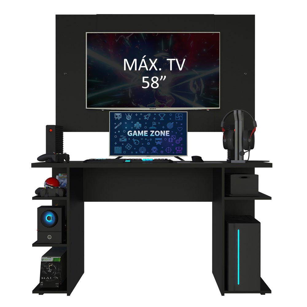 Mesa para Computador Gamer Madesa 9409 e Painel para TV até 58 Polegadas Preto