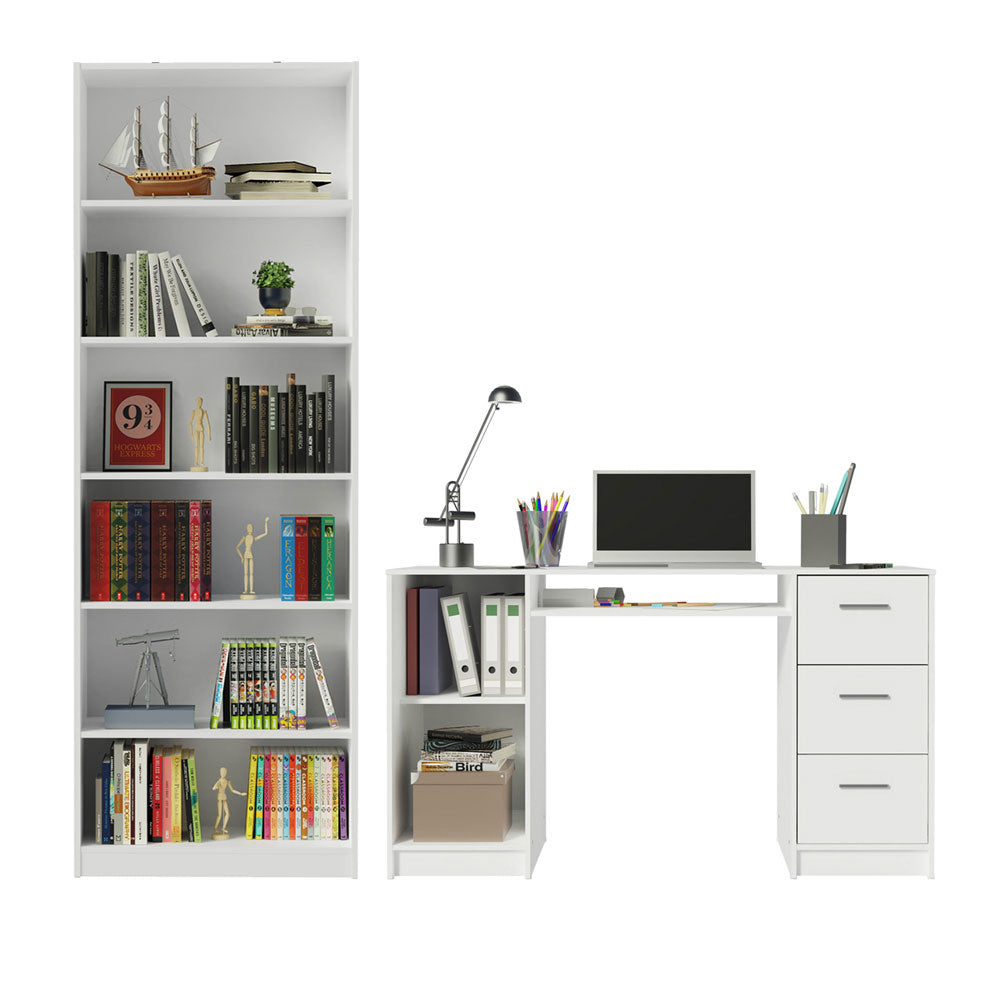 Escrivaninha Madesa Alaska + Estante Livreiro 6908 Branco