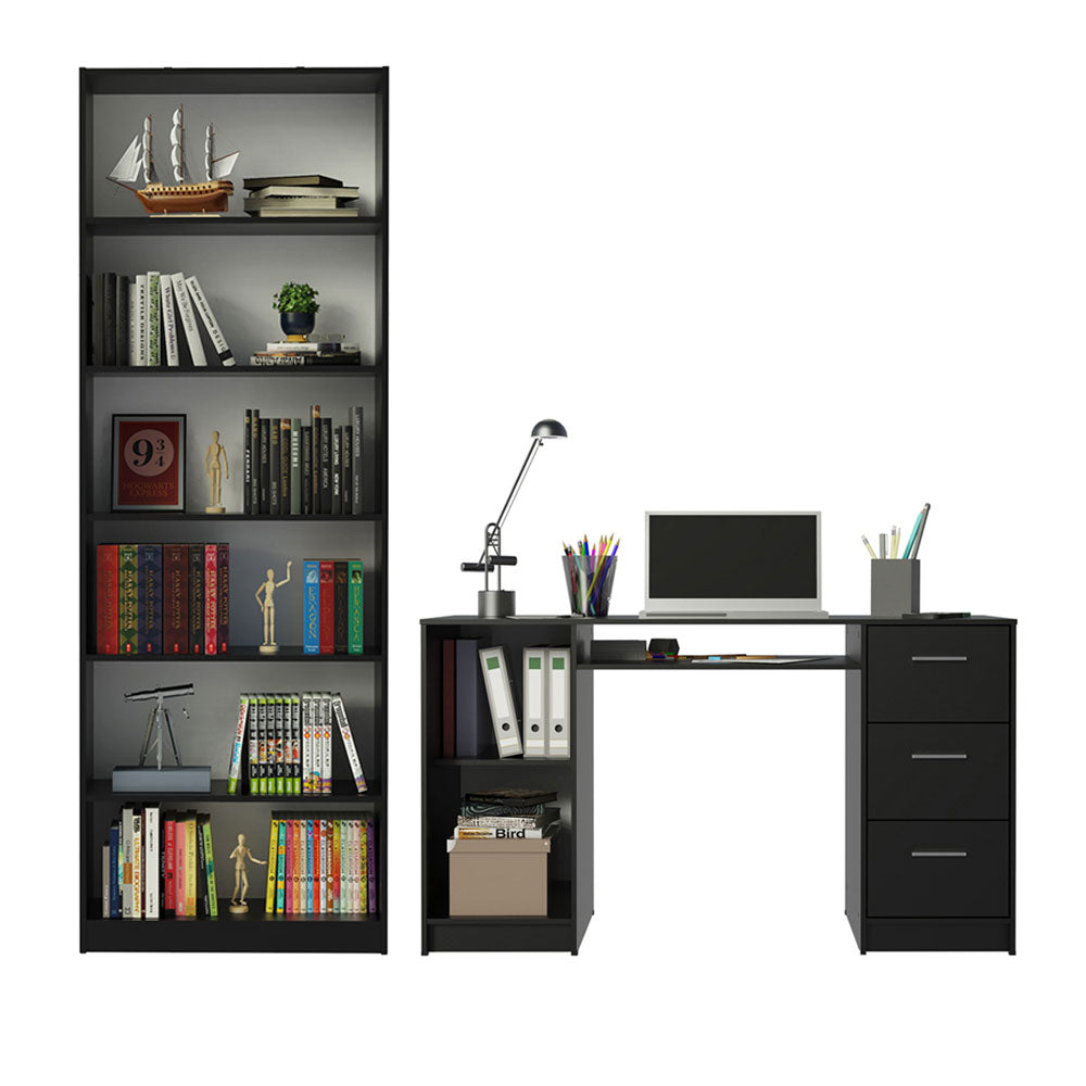 Escrivaninha Madesa Alaska + Estante Livreiro 6908 Preto