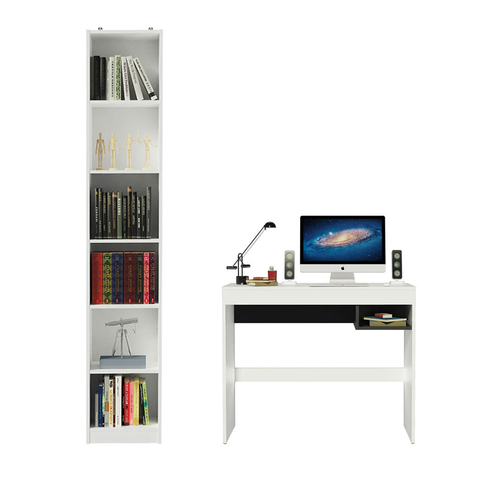 Escrivaninha Madesa Rubi + Estante Livreiro 6906 Branco