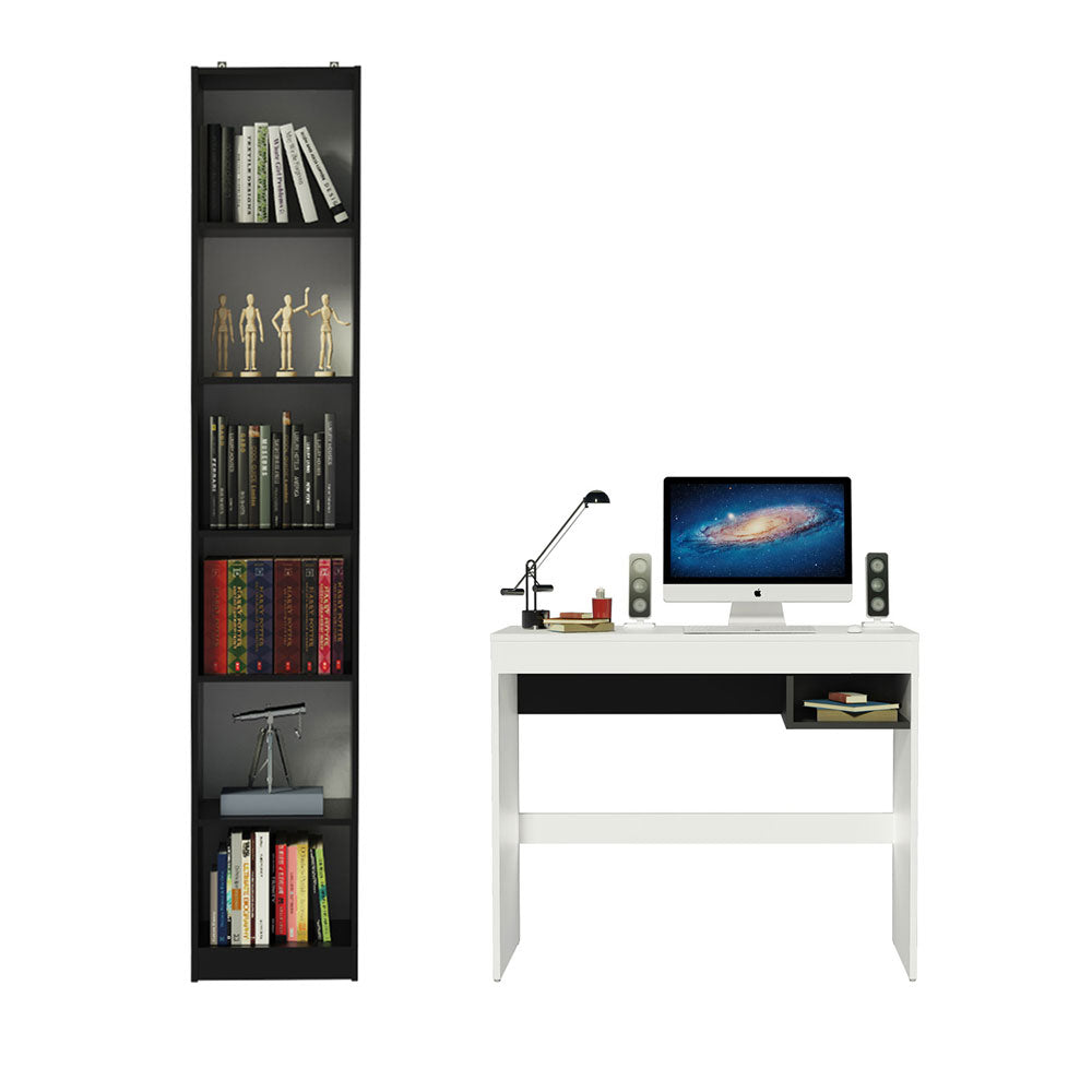 Escrivaninha Madesa Rubi + Estante Livreiro 6906 Branco/Preto