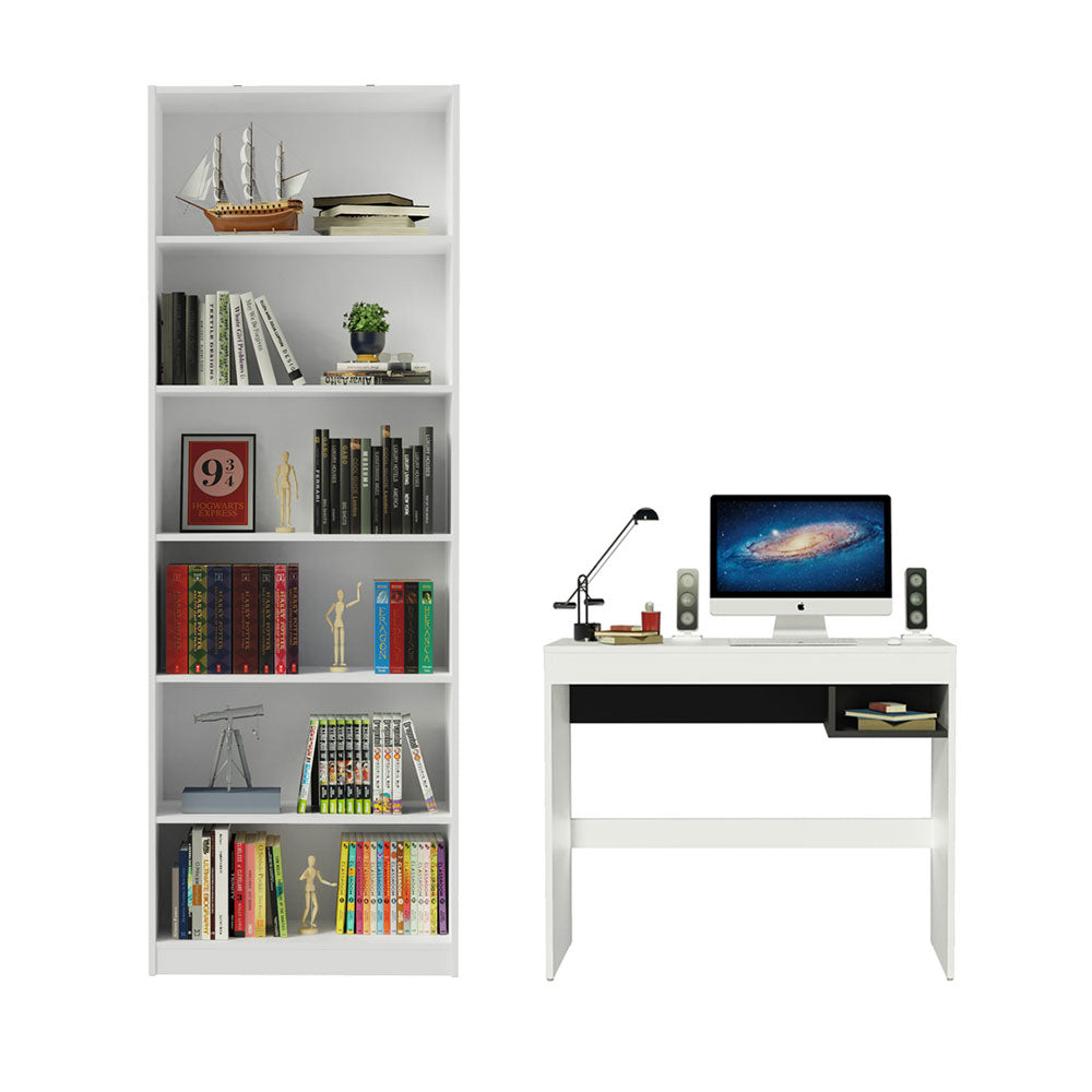 Escrivaninha Madesa Rubi + Estante Livreiro 6908 Branco