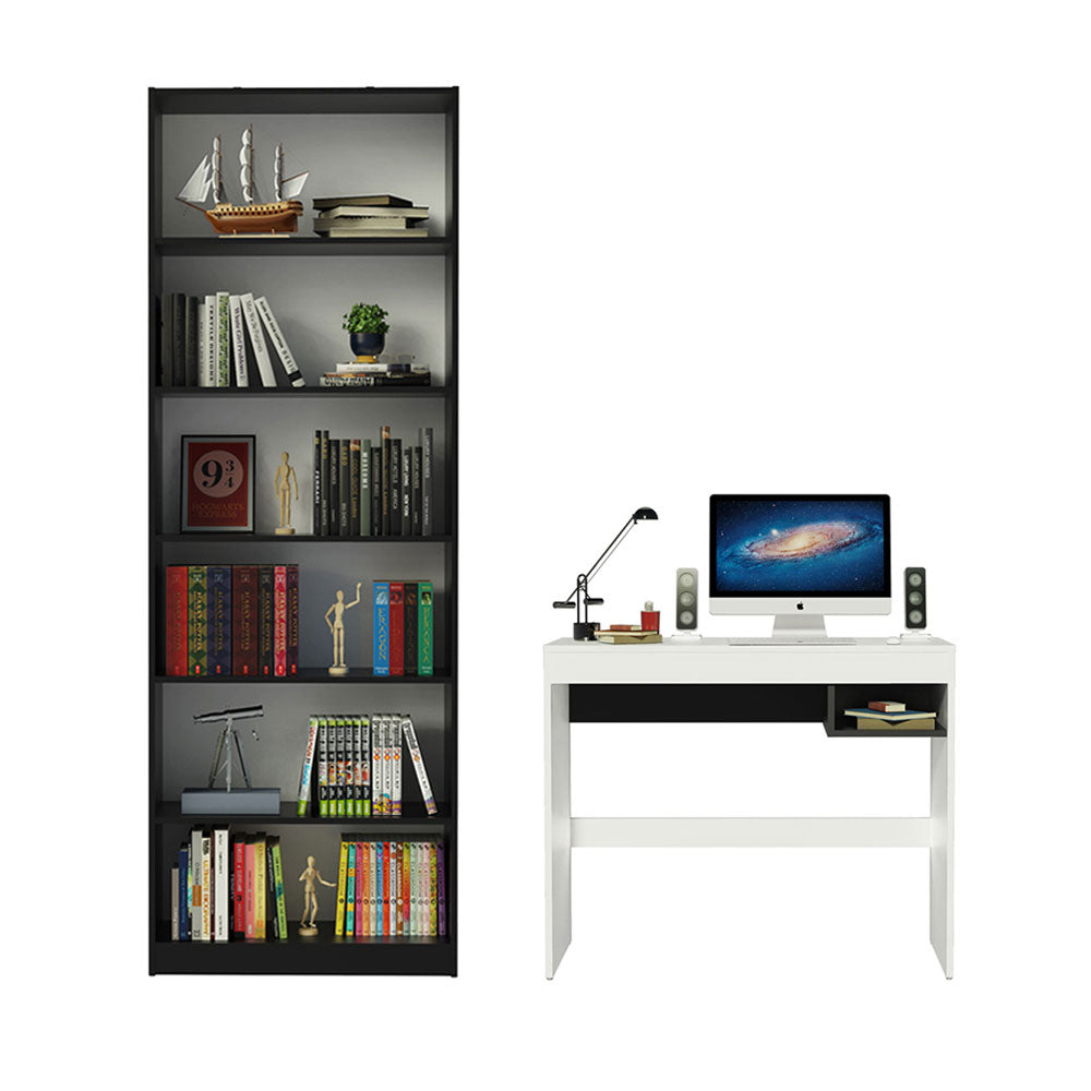 Escrivaninha Madesa Rubi + Estante Livreiro 6908 Branco/Preto