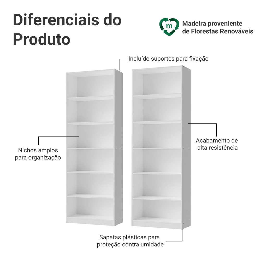 Kit Madesa com 2 Estantes Livreiro 6908 Branco