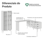 Kit 2 Peças com Escrivaninha em L 3 Gavetas e Armário Multiuso com Vidro Branco Madesa