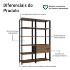 Estante Armário Multiuso para Escritório 129cm 9 Prateleiras 2 Gavetas Rustic/Preto Madesa