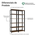 Estante Armário Multiuso para Escritório 118cm 10 Prateleiras Rustic/Preto Madesa
