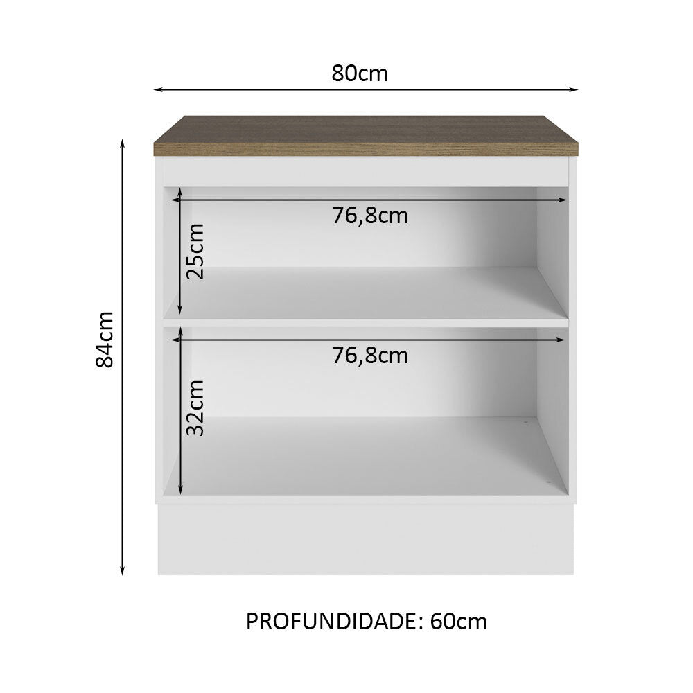 Balcão Multiuso 80cm 2 Portas Branco/Rustic Agata Madesa