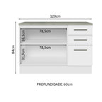 Balcão Multiuso 120cm 2 Portas 3 Gavetas Branco Agata Madesa