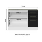 Balcão Multiuso 120cm 2 Portas 3 Gavetas Branco/Preto Agata Madesa