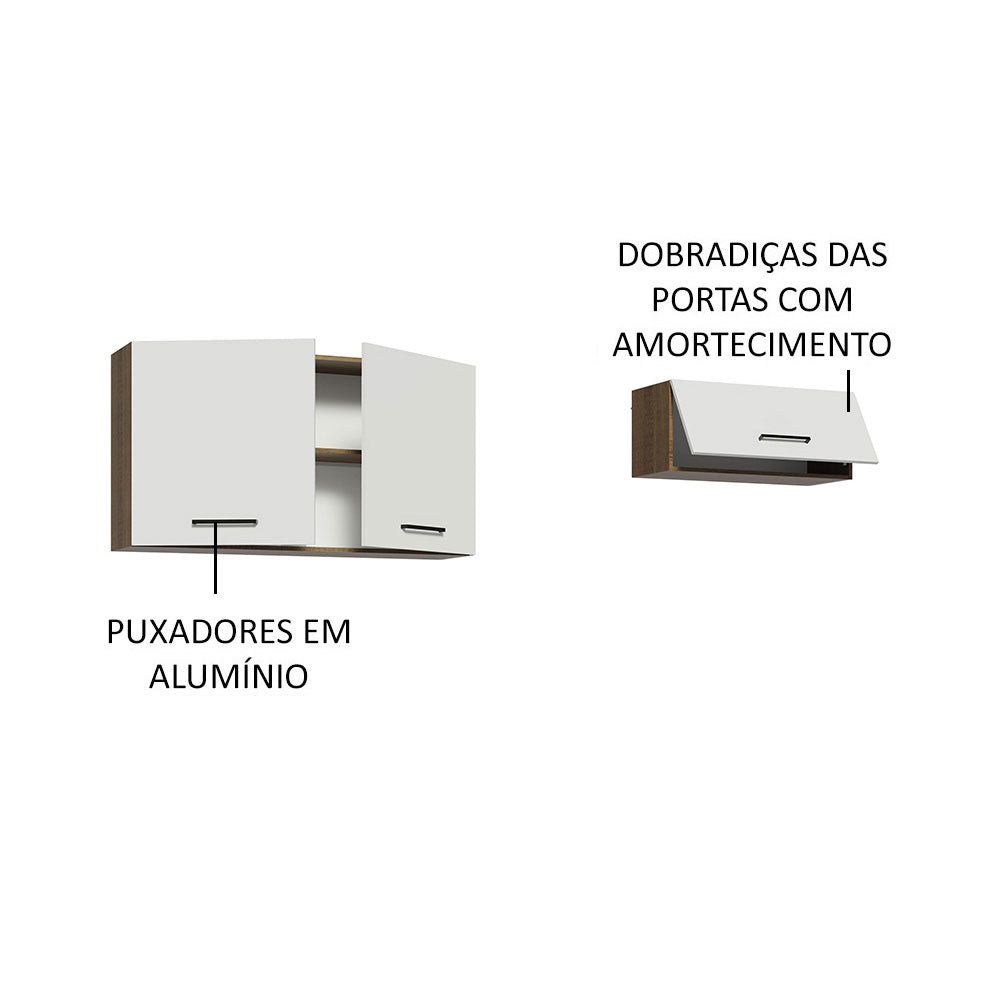 Kit com 2 Armários Aéreos Multiuso 3 Portas Rustic/Branco Agata Madesa