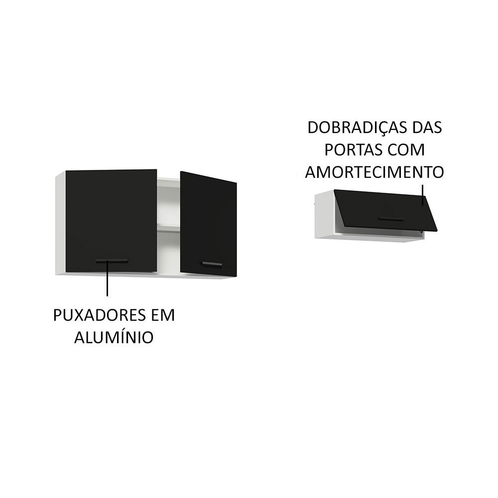 Kit com 2 Armários Aéreos Multiuso 3 Portas Branco/Preto Agata Madesa