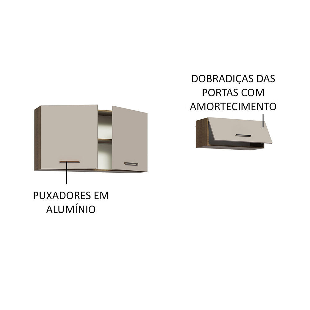 Kit com 2 Armários Aéreos Multiuso 3 Portas Rustic/Crema Agata Madesa