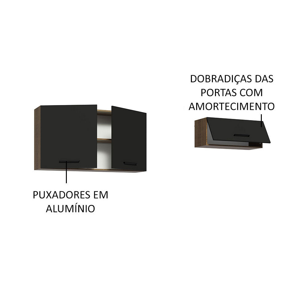 Kit com 2 Armários Aéreos Multiuso 3 Portas Rustic/Preto Agata Madesa