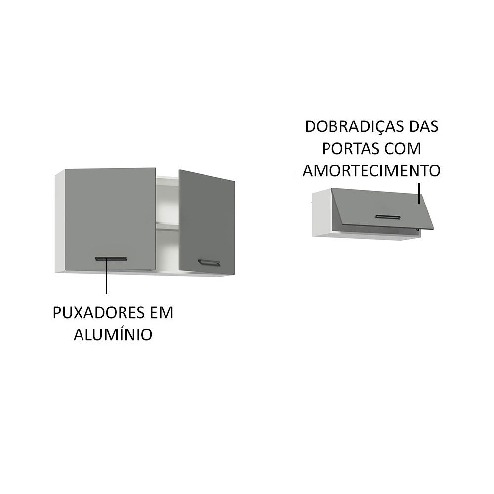 Kit com 2 Armários Aéreos Multiuso 3 Portas Branco/Cinza Agata Madesa