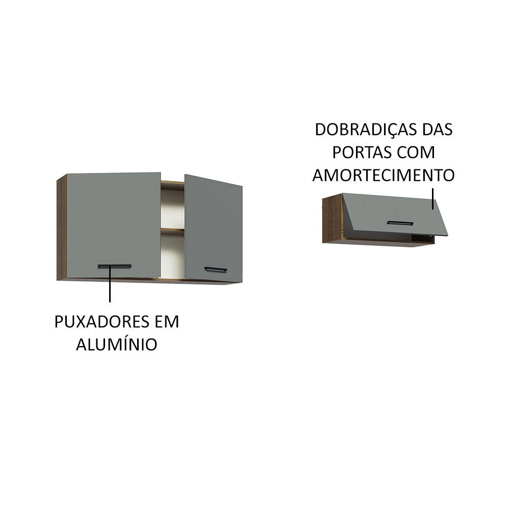 Kit com 2 Armários Aéreos Multiuso 3 Portas Rustic/Cinza Agata Madesa