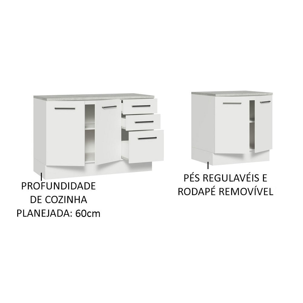 Kit com 2 Balcões Multiuso 4 Portas 3 Gavetas Branco Agata Madesa