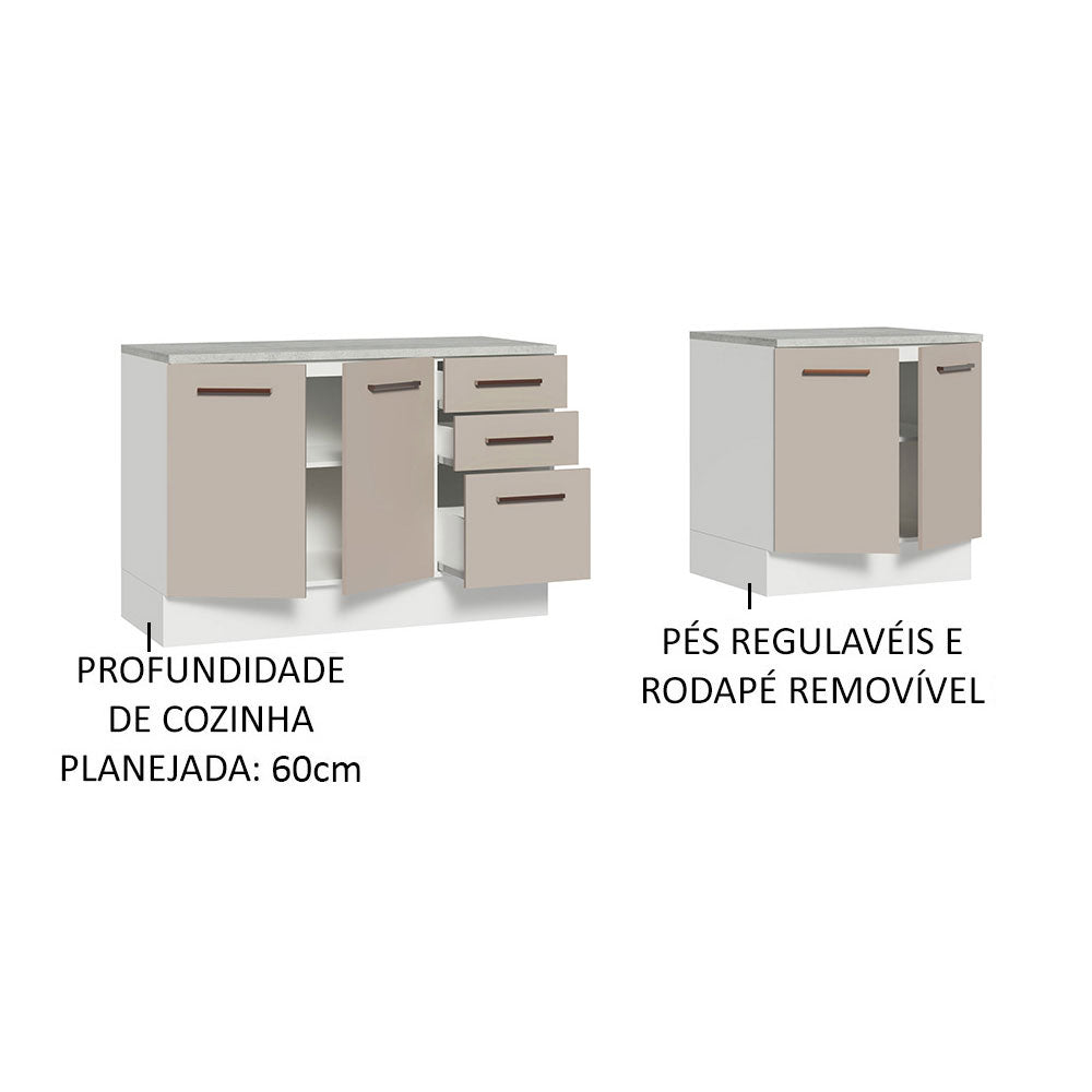 Kit com 2 Balcões Multiuso 4 Portas 3 Gavetas Branco/Crema Agata Madesa