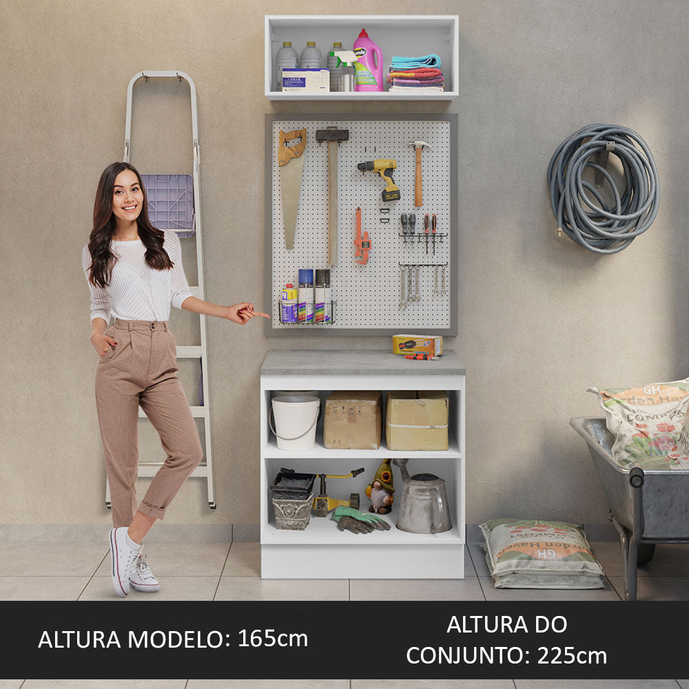Kit com Balcão e Armário Aéreo Multiuso 80cm Branco Agata Madesa